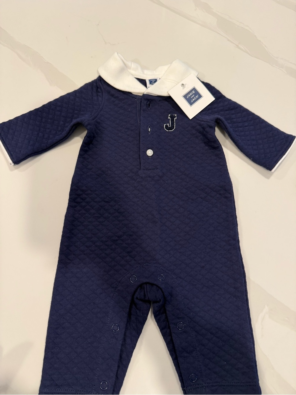 Janie and Jack Navy Quilted One-Piece with White Collar Trim